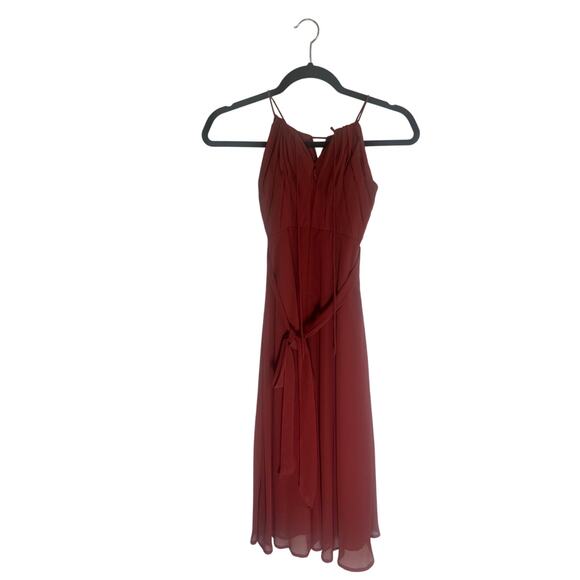 Azazie Women's Chiffon Bridesmaid Dress Size 16 Rust Red Asymmetrical Midi Gown - Picture 8 of 10